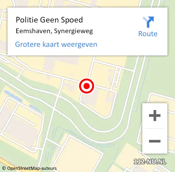 Locatie op kaart van de 112 melding: Politie Geen Spoed Naar Eemshaven, Synergieweg op 18 oktober 2024 09:06