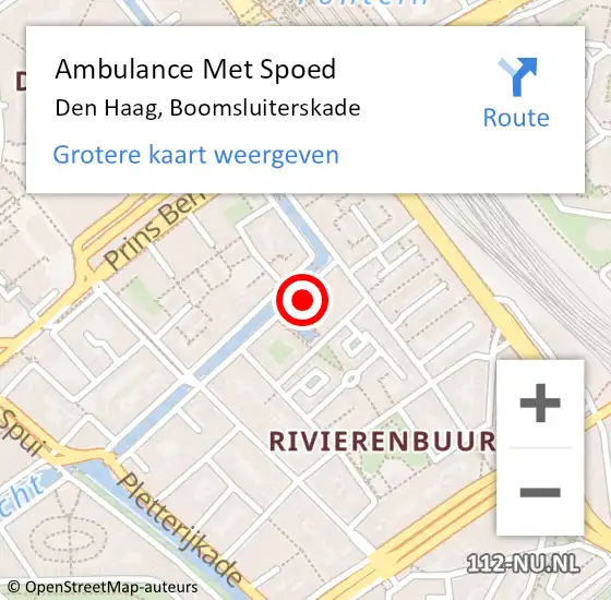 Locatie op kaart van de 112 melding: Ambulance Met Spoed Naar Den Haag, Boomsluiterskade op 18 oktober 2024 09:07