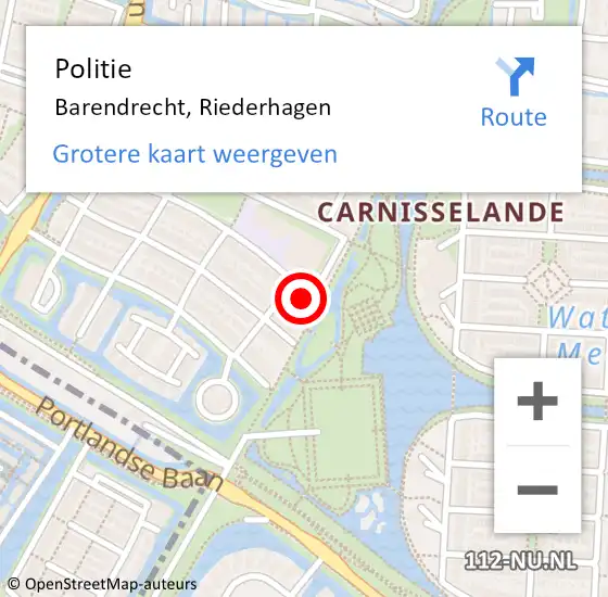 Locatie op kaart van de 112 melding: Politie Barendrecht, Riederhagen op 18 oktober 2024 09:26