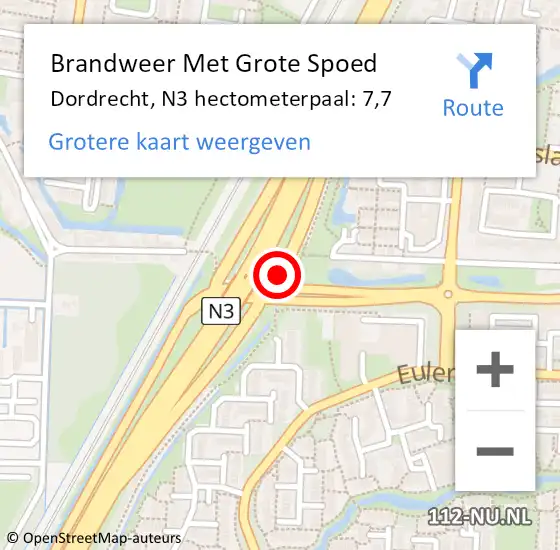 Locatie op kaart van de 112 melding: Brandweer Met Grote Spoed Naar Dordrecht, N3 hectometerpaal: 7,7 op 18 oktober 2024 09:30