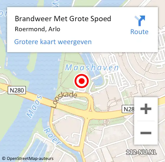 Locatie op kaart van de 112 melding: Brandweer Met Grote Spoed Naar Roermond, Arlo op 18 oktober 2024 09:32