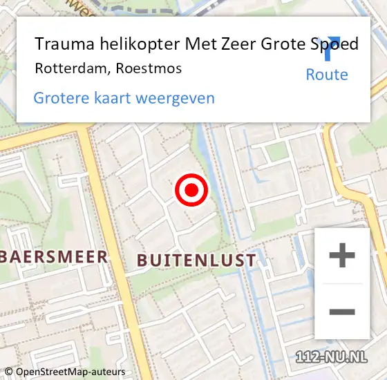 Locatie op kaart van de 112 melding: Trauma helikopter Met Zeer Grote Spoed Naar Rotterdam, Roestmos op 18 oktober 2024 09:33