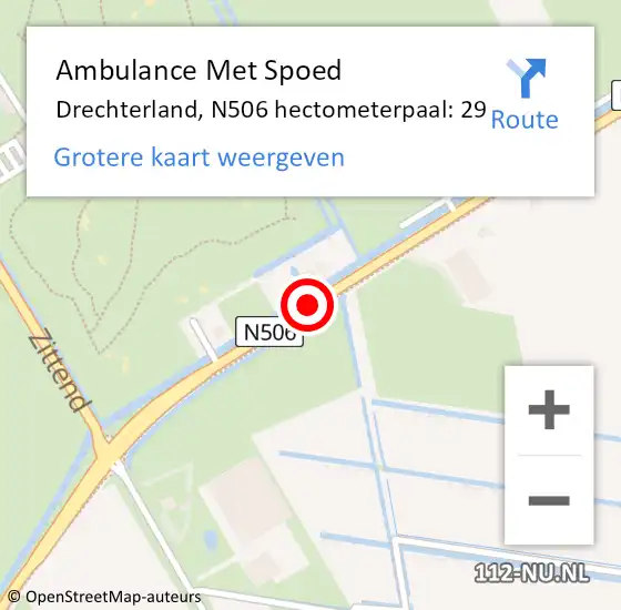 Locatie op kaart van de 112 melding: Ambulance Met Spoed Naar Drechterland, N506 hectometerpaal: 29 op 18 oktober 2024 09:42