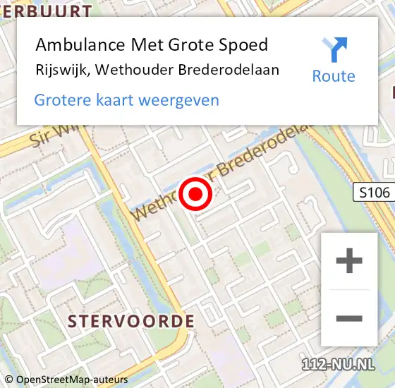 Locatie op kaart van de 112 melding: Ambulance Met Grote Spoed Naar Rijswijk, Wethouder Brederodelaan op 18 oktober 2024 10:14