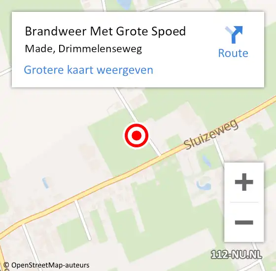 Locatie op kaart van de 112 melding: Brandweer Met Grote Spoed Naar Made, Drimmelenseweg op 18 oktober 2024 10:23