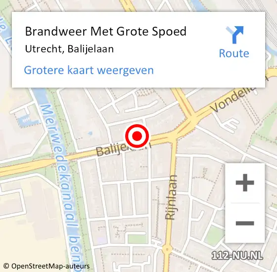 Locatie op kaart van de 112 melding: Brandweer Met Grote Spoed Naar Utrecht, Balijelaan op 18 oktober 2024 10:44