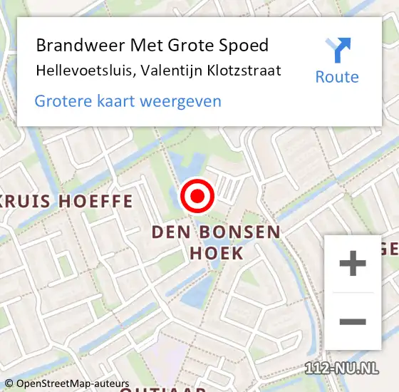 Locatie op kaart van de 112 melding: Brandweer Met Grote Spoed Naar Hellevoetsluis, Valentijn Klotzstraat op 18 oktober 2024 10:47