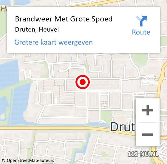 Locatie op kaart van de 112 melding: Brandweer Met Grote Spoed Naar Druten, Heuvel op 18 oktober 2024 10:50