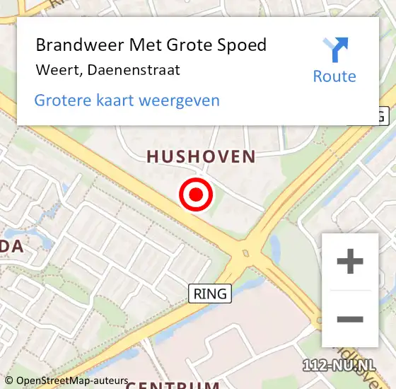 Locatie op kaart van de 112 melding: Brandweer Met Grote Spoed Naar Weert, Daenenstraat op 18 oktober 2024 11:01