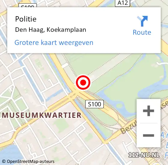 Locatie op kaart van de 112 melding: Politie Den Haag, Koekamplaan op 18 oktober 2024 11:08