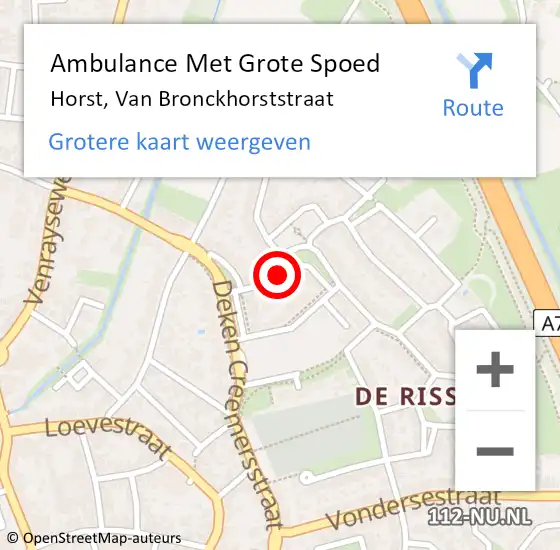 Locatie op kaart van de 112 melding: Ambulance Met Grote Spoed Naar Horst, Van Bronckhorststraat op 23 oktober 2014 20:41