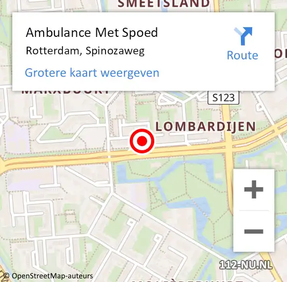 Locatie op kaart van de 112 melding: Ambulance Met Spoed Naar Rotterdam, Spinozaweg op 18 oktober 2024 11:32