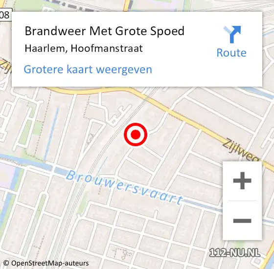 Locatie op kaart van de 112 melding: Brandweer Met Grote Spoed Naar Haarlem, Hoofmanstraat op 18 oktober 2024 11:35