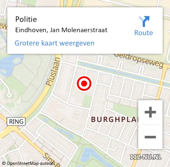 Locatie op kaart van de 112 melding: Politie Eindhoven, Jan Molenaerstraat op 18 oktober 2024 11:39