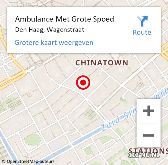 Locatie op kaart van de 112 melding: Ambulance Met Grote Spoed Naar Den Haag, Wagenstraat op 18 oktober 2024 11:54