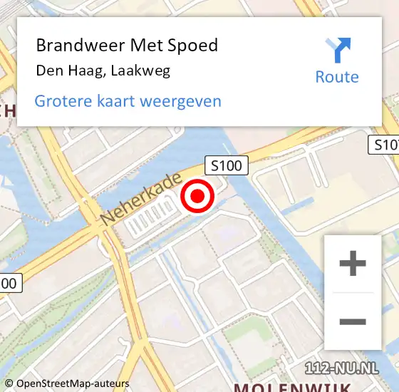 Locatie op kaart van de 112 melding: Brandweer Met Spoed Naar Den Haag, Laakweg op 18 oktober 2024 12:21