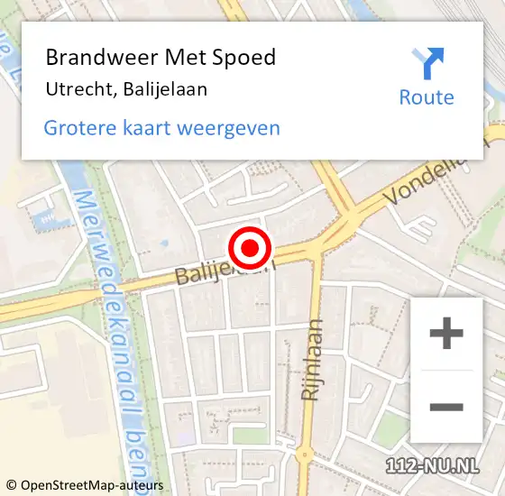 Locatie op kaart van de 112 melding: Brandweer Met Spoed Naar Utrecht, Balijelaan op 18 oktober 2024 12:29