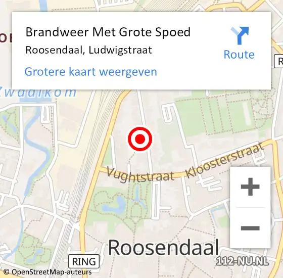 Locatie op kaart van de 112 melding: Brandweer Met Grote Spoed Naar Roosendaal, Ludwigstraat op 18 oktober 2024 12:44