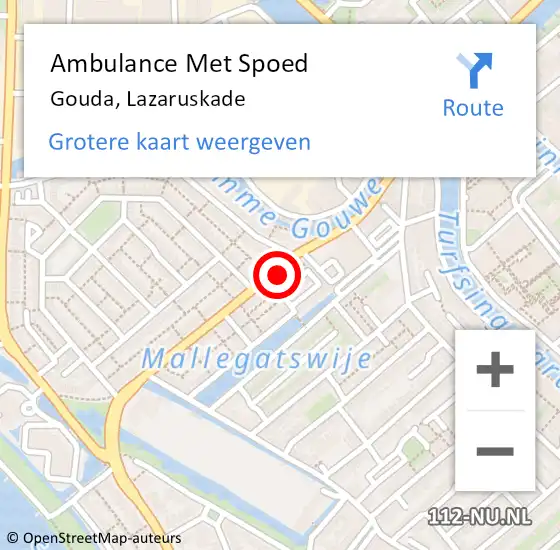 Locatie op kaart van de 112 melding: Ambulance Met Spoed Naar Gouda, Lazaruskade op 18 oktober 2024 12:46