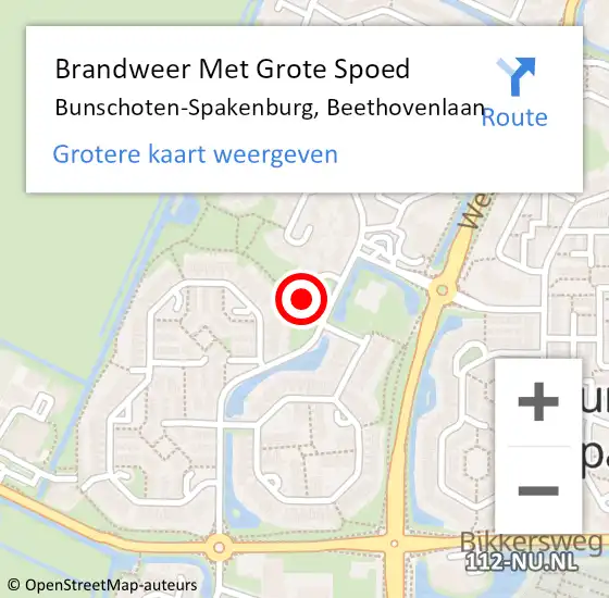 Locatie op kaart van de 112 melding: Brandweer Met Grote Spoed Naar Bunschoten-Spakenburg, Beethovenlaan op 18 oktober 2024 12:47