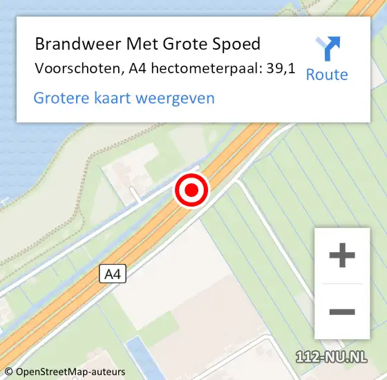 Locatie op kaart van de 112 melding: Brandweer Met Grote Spoed Naar Voorschoten, A4 hectometerpaal: 39,1 op 18 oktober 2024 12:48