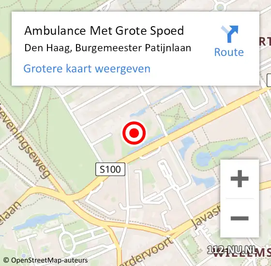 Locatie op kaart van de 112 melding: Ambulance Met Grote Spoed Naar Den Haag, Burgemeester Patijnlaan op 18 oktober 2024 13:04