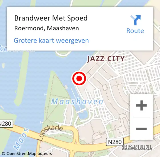 Locatie op kaart van de 112 melding: Brandweer Met Spoed Naar Roermond, Maashaven op 18 oktober 2024 13:08