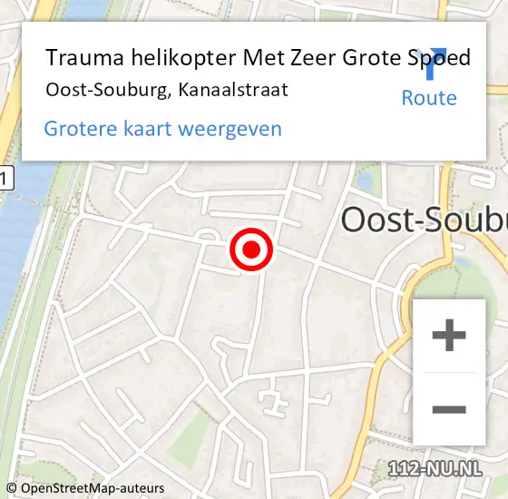 Locatie op kaart van de 112 melding: Trauma helikopter Met Zeer Grote Spoed Naar Oost-Souburg, Kanaalstraat op 18 oktober 2024 13:12