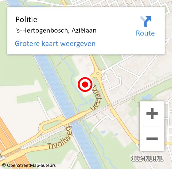 Locatie op kaart van de 112 melding: Politie 's-Hertogenbosch, Aziëlaan op 18 oktober 2024 13:40