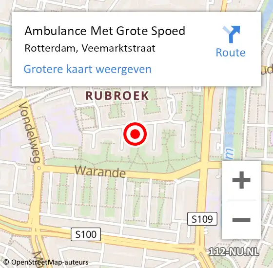 Locatie op kaart van de 112 melding: Ambulance Met Grote Spoed Naar Rotterdam, Veemarktstraat op 18 oktober 2024 13:48