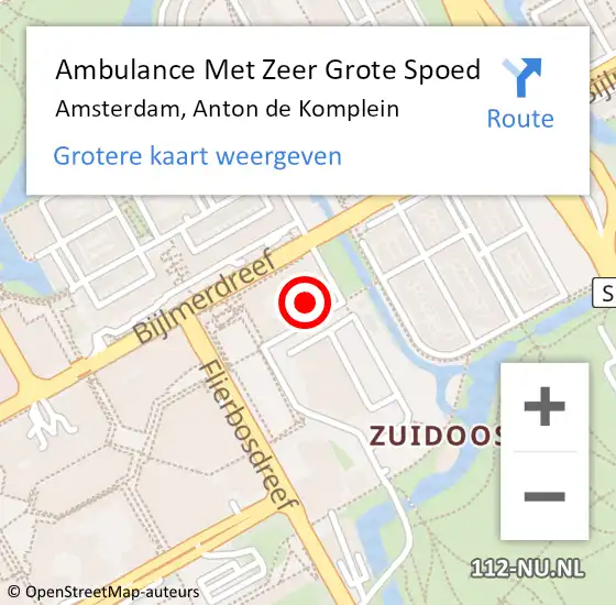 Locatie op kaart van de 112 melding: Ambulance Met Zeer Grote Spoed Naar Amsterdam, Anton de Komplein op 18 oktober 2024 13:58