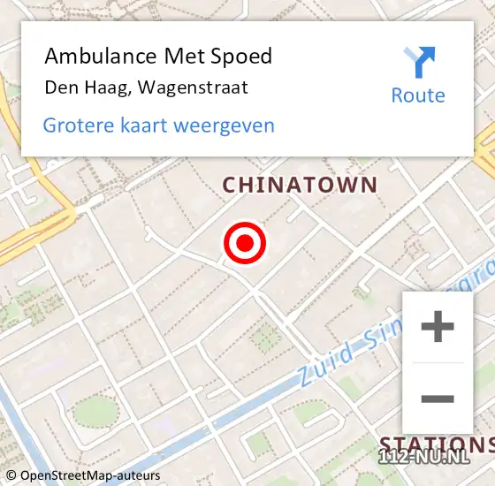 Locatie op kaart van de 112 melding: Ambulance Met Spoed Naar Den Haag, Wagenstraat op 18 oktober 2024 14:20