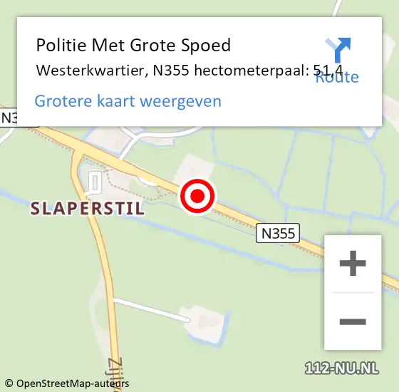 Locatie op kaart van de 112 melding: Politie Met Grote Spoed Naar Westerkwartier, N355 hectometerpaal: 51,4 op 18 oktober 2024 14:22