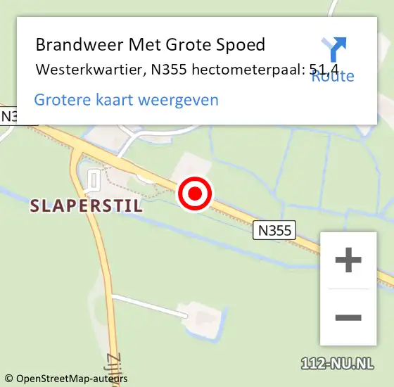 Locatie op kaart van de 112 melding: Brandweer Met Grote Spoed Naar Westerkwartier, N355 hectometerpaal: 51,4 op 18 oktober 2024 14:23