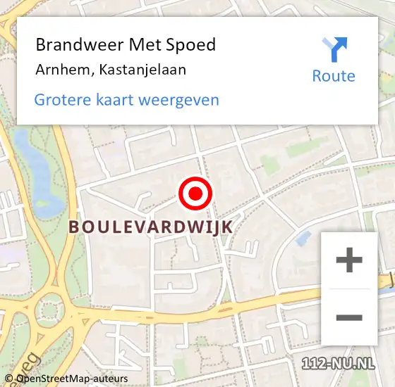 Locatie op kaart van de 112 melding: Brandweer Met Spoed Naar Arnhem, Kastanjelaan op 18 oktober 2024 14:30