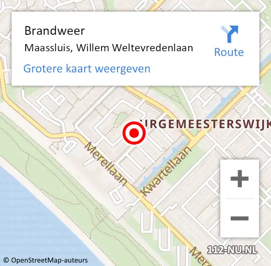 Locatie op kaart van de 112 melding: Brandweer Maassluis, Willem Weltevredenlaan op 18 oktober 2024 14:43