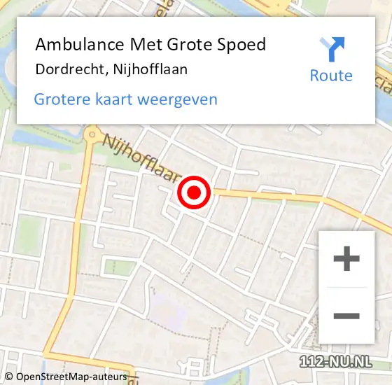 Locatie op kaart van de 112 melding: Ambulance Met Grote Spoed Naar Dordrecht, Nijhofflaan op 18 oktober 2024 14:46