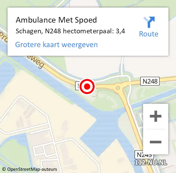 Locatie op kaart van de 112 melding: Ambulance Met Spoed Naar Schagen, N248 hectometerpaal: 3,4 op 18 oktober 2024 14:47