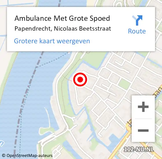 Locatie op kaart van de 112 melding: Ambulance Met Grote Spoed Naar Papendrecht, Nicolaas Beetsstraat op 18 oktober 2024 15:03