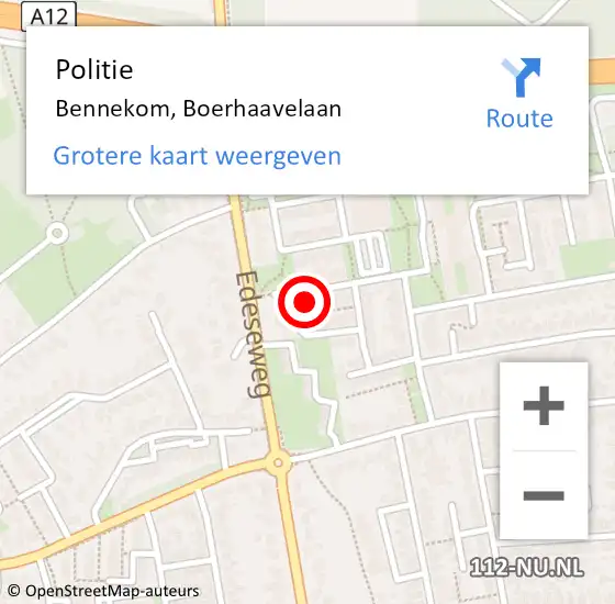 Locatie op kaart van de 112 melding: Politie Bennekom, Boerhaavelaan op 18 oktober 2024 15:10