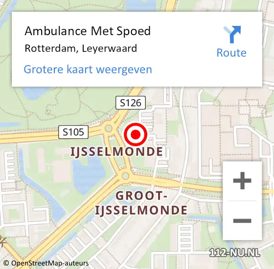 Locatie op kaart van de 112 melding: Ambulance Met Spoed Naar Rotterdam, Leyerwaard op 18 oktober 2024 15:21