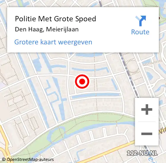 Locatie op kaart van de 112 melding: Politie Met Grote Spoed Naar Den Haag, Meierijlaan op 18 oktober 2024 15:22