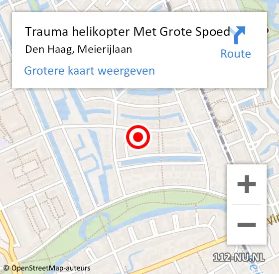 Locatie op kaart van de 112 melding: Trauma helikopter Met Grote Spoed Naar Den Haag, Meierijlaan op 18 oktober 2024 15:23