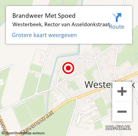 Locatie op kaart van de 112 melding: Brandweer Met Spoed Naar Westerbeek, Rector van Asseldonkstraat op 18 oktober 2024 15:47