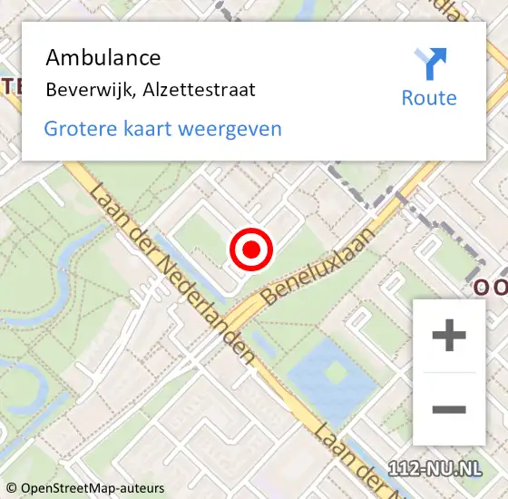 Locatie op kaart van de 112 melding: Ambulance Beverwijk, Alzettestraat op 18 oktober 2024 15:49