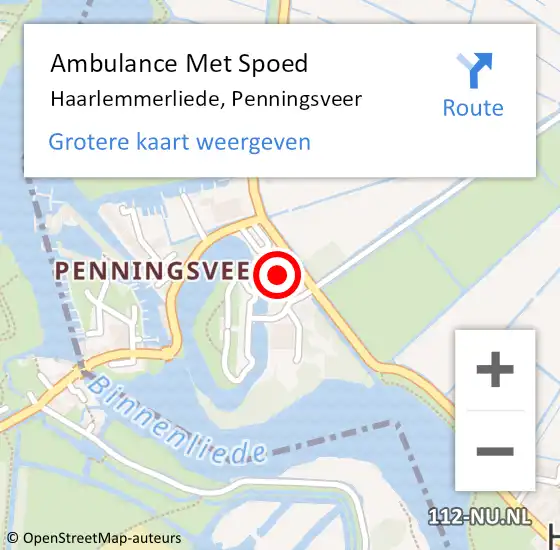 Locatie op kaart van de 112 melding: Ambulance Met Spoed Naar Haarlemmerliede, Penningsveer op 18 oktober 2024 16:05