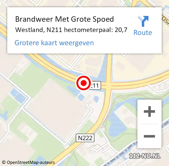 Locatie op kaart van de 112 melding: Brandweer Met Grote Spoed Naar Westland, N211 hectometerpaal: 20,7 op 18 oktober 2024 16:20