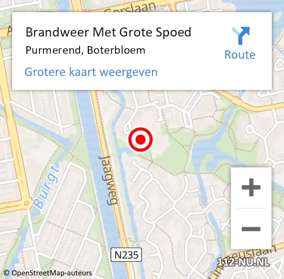 Locatie op kaart van de 112 melding: Brandweer Met Grote Spoed Naar Purmerend, Boterbloem op 18 oktober 2024 16:21