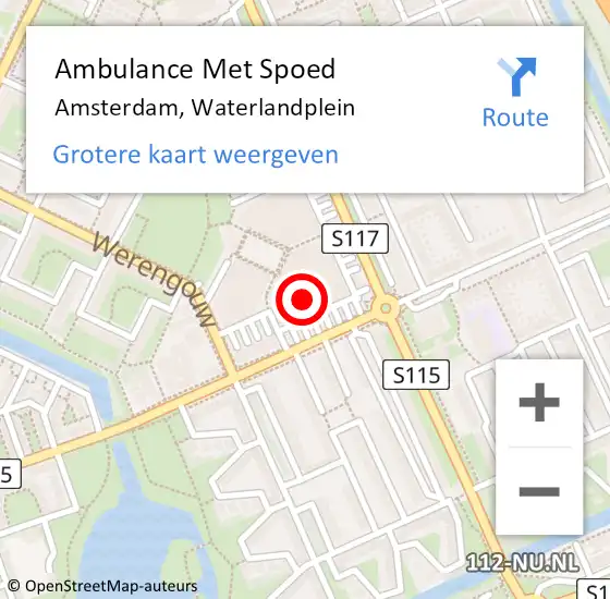 Locatie op kaart van de 112 melding: Ambulance Met Spoed Naar Amsterdam, Waterlandplein op 18 oktober 2024 16:27