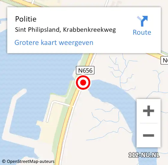 Locatie op kaart van de 112 melding: Politie Sint Philipsland, Krabbenkreekweg op 18 oktober 2024 16:30